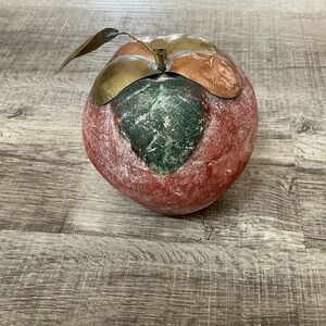 Ceramic Teracotta Apple With Brass Leaves And Stem Heavy 6x4